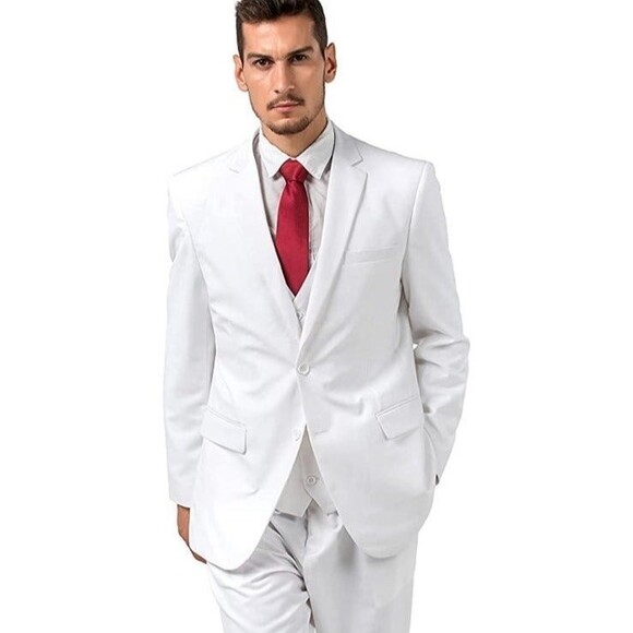 WOMS Men’s 3-Piece Slim Fit Formal Tuxedo Suit - White XL - Picture 1 of 7